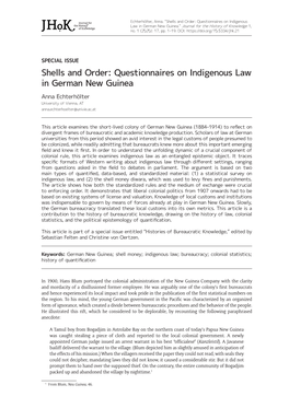 Questionnaires on Indigenous Law in German New Guinea.” Journal for the History of Knowledge 1, No