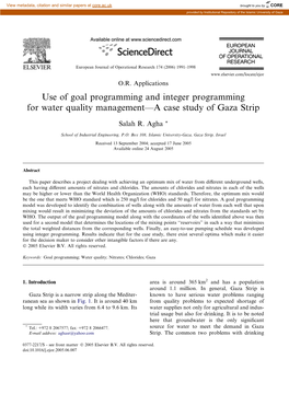 Use of Goal Programming and Integer Programming for Water Quality Management—A Case Study of Gaza Strip