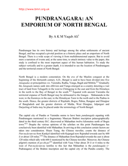 Pundranagara: an Emporium of North Bengal