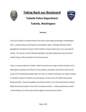 Taking Back Our Boulevard Tukwila Police Department Tukwila, Washington