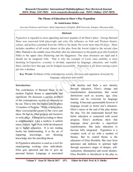 International Multidisciplinary Peer-Reviewed Journal ISSN: Print: 2347-5021 ISSN: Online: 2347-503X