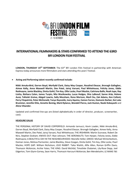 International Filmmakers & Stars Confirmed to Attend