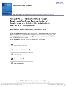 You Did What? the Relationship Between Forgiveness Tendency, Communication of Forgiveness, and Relationship Satisfaction in Married and Dating Couples