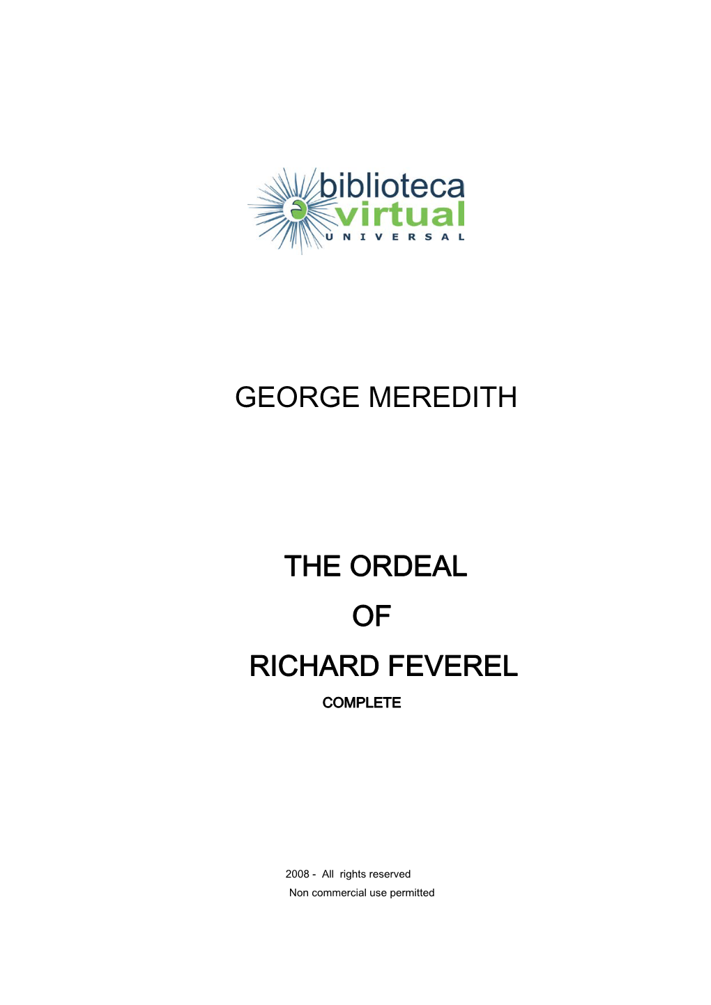 George Meredith the Ordeal of Richard Feverel