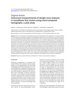 Original Article Concurrent Measurements of Danger Zone Anatomy in Mandibular First Molars Using Micro-Computed Tomography: a Pilot Study