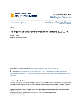 The Impacts of Wind Power Development in Maine 2003-2010