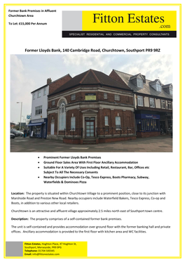 Former Lloyds Bank, 140 Cambridge Road, Churchtown, Southport PR9 9RZ