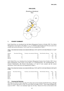 KINA (SUR) (Evechinus Chloroticus) Kina 1. FISHERY SUMMARY South