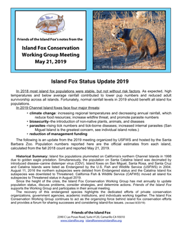 Island Fox Conservation Working Group Meeting May 21, 2019 Island