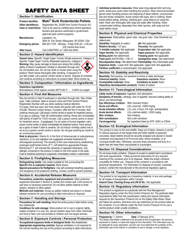SAFETY DATA SHEET Gloves When Handling Product and Disposing of Dead Rodents, Unconsumed Section 1: Identification Bait and Empty Containers