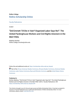 “Did Emmett Till Die in Vain? Organized Labor Says No!”: the United Packinghouse Workers and Civil Rights Unionism in the Mid-1950S