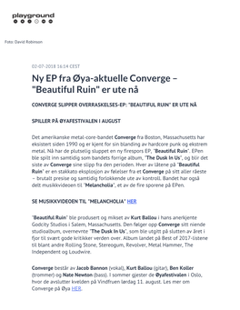 Ny EP Fra Øya-Aktuelle Converge – "Beautiful Ruin" Er Ute Nå