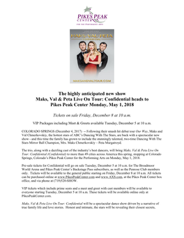 The Highly Anticipated New Show Maks, Val & Peta Live on Tour: Confidential Heads to Pikes Peak Center Monday, May 1, 2018