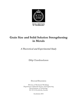 Grain Size and Solid Solution Strengthening in Metals