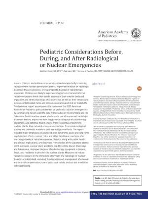 Pediatric Considerations Before, During, and After Radiological Or Nuclear Emergencies