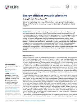 Energy Efficient Synaptic Plasticity Ho Ling Li1, Mark CW Van Rossum1,2*