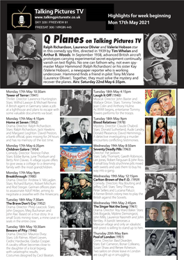 Talking Pictures TV Highlights for Week Beginning SKY 328 | FREEVIEW 81 Mon 17Th May 2021 FREESAT 306 | VIRGIN 445