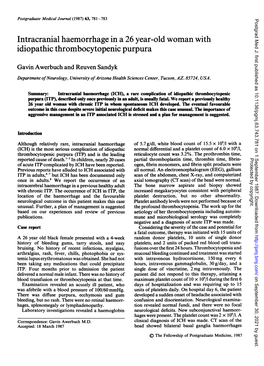 Intracranial Haemorrhage in a 26 Year-Old Woman with Idiopathic Thrombocytopenic Purpura