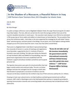 In the Shadow of a Massacre, a Peaceful Return in Iraq USIP Partners Ease Tensions Over 2014 Slaughter by Islamic State