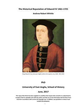 The Historical Reputation of Edward IV 1461-1725 Phd University Of