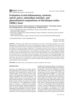 Evaluation of Anti-Inflammatory, Cytotoxic, Anti-H. Pylori, Antioxidant