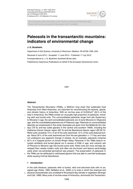 Paleosols in the Transantarctic Mountains: Indicators of Environmental Change