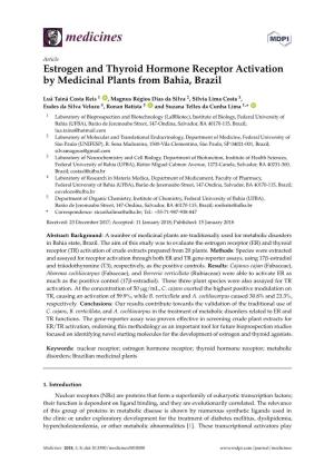 Estrogen and Thyroid Hormone Receptor Activation by Medicinal Plants from Bahia, Brazil