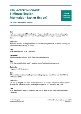 6 Minute English Mermaids – Fact Or Fiction?