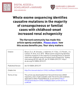 Whole Exome Sequencing Identifies Causative Mutations in the Majority of Consanguineous Or Familial Cases with Childhood-Onset Increased Renal Echogenicity