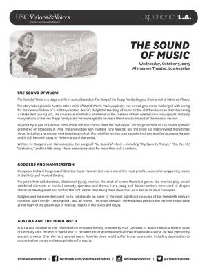 THE SOUND of MUSIC Wednesday, October 7, 2015 Ahmanson Theatre, Los Angeles