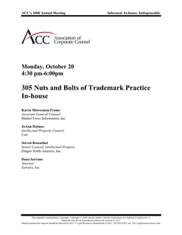 305 Nuts and Bolts of Trademark Practice In-House