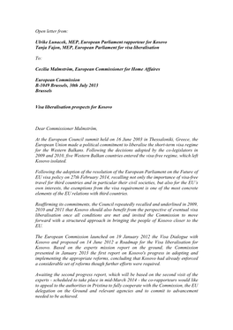 Open Letter From: Ulrike Lunacek, MEP, European Parliament Rapporteur