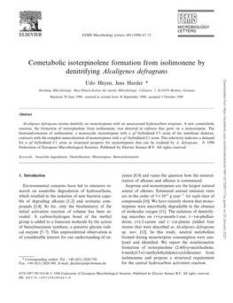 Cometabolic Isoterpinolene Formation from Isolimonene by Denitrifying