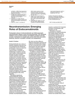 Neurotransmission: Emerging Roles of Endocannabinoids