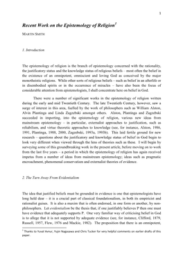 Recent Work on the Epistemology of Religion1