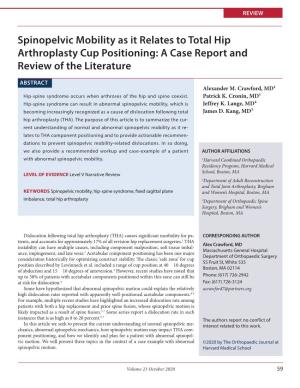 Spinopelvic Mobility As It Relates to Total Hip Arthroplasty Cup Positioning: a Case Report and Review of the Literature