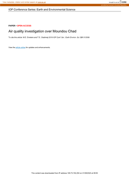 Air Quality Investigation Over Moundou Chad