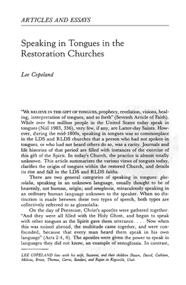 Speaking in Tongues in the Restoration Churches