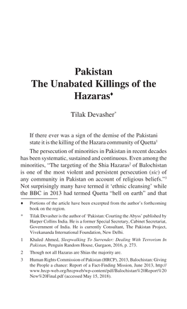 Pakistan the Unabated Killings of the Hazaras♦