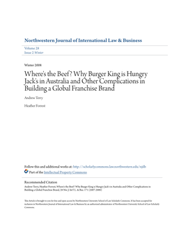 Where's the Beef? Why Burger King Is Hungry Jack's in Australia and Other Complications in Building a Global Franchise Brand Andrew Terry