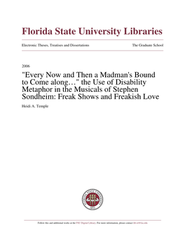The Use of Disability Metaphor in the Musicals of Stephen Sondheim: Freak Shows and Freakish Love Heidi A