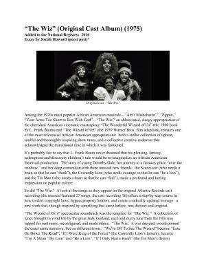 “The Wiz” (Original Cast Album) (1975) Added to the National Registry: 2016 Essay by Josiah Howard (Guest Post)*