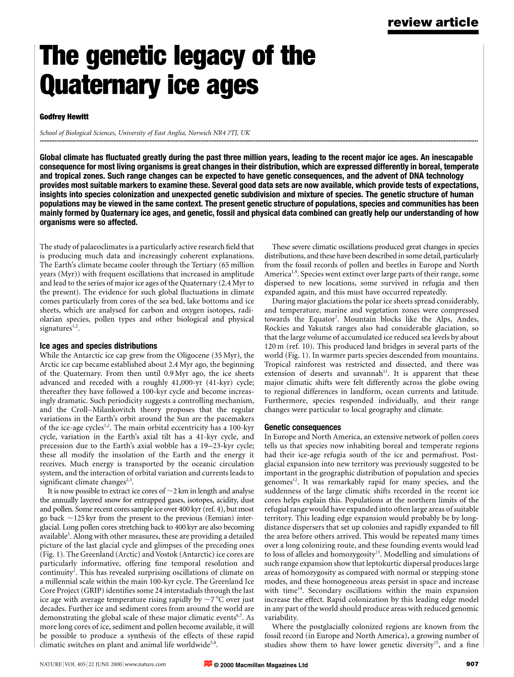 The Genetic Legacy of the Quaternary Ice Ages