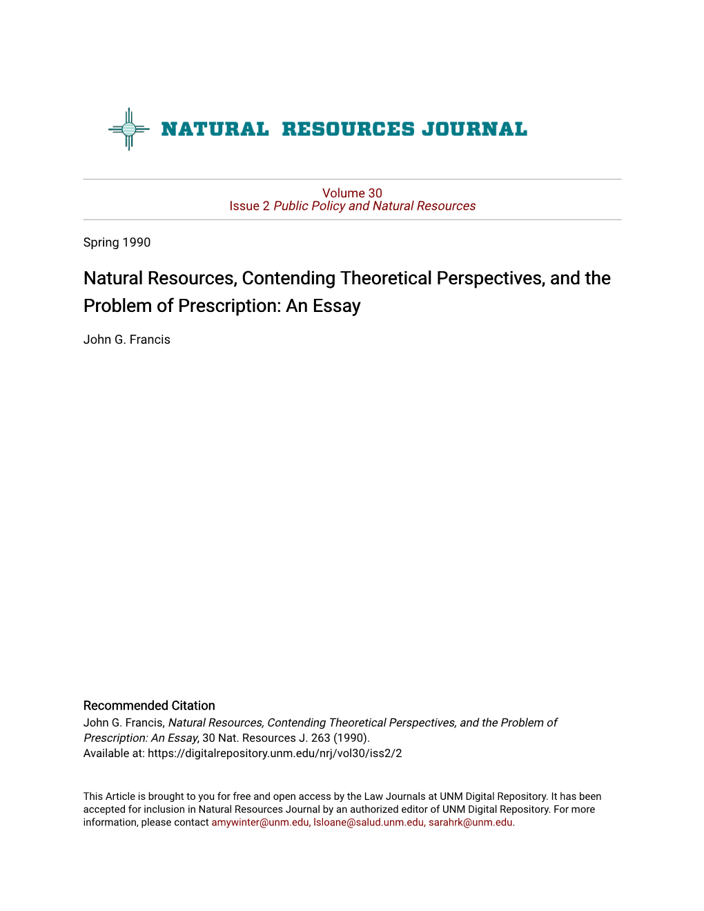 Natural Resources, Contending Theoretical Perspectives, and the Problem of Prescription: an Essay