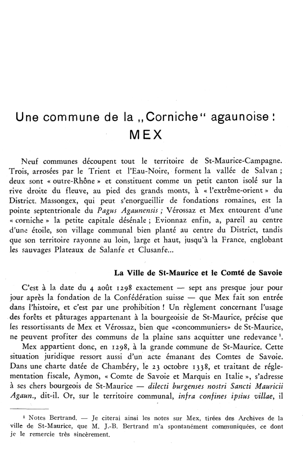 Une Commune De La ,,Corniche" Agaunoise : MEX