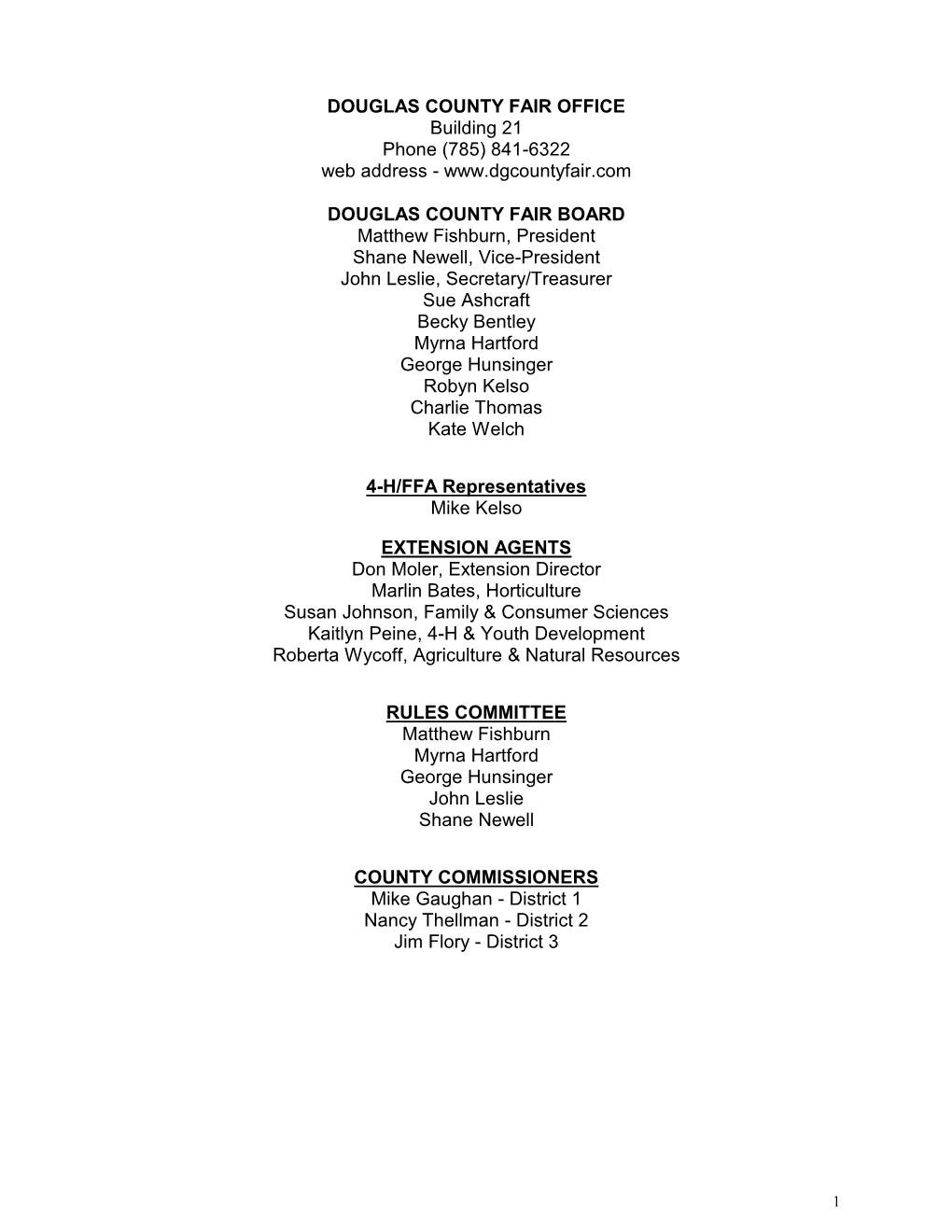 DOUGLAS COUNTY FAIR OFFICE Building 21 Phone (785) 841-6322 Web Address