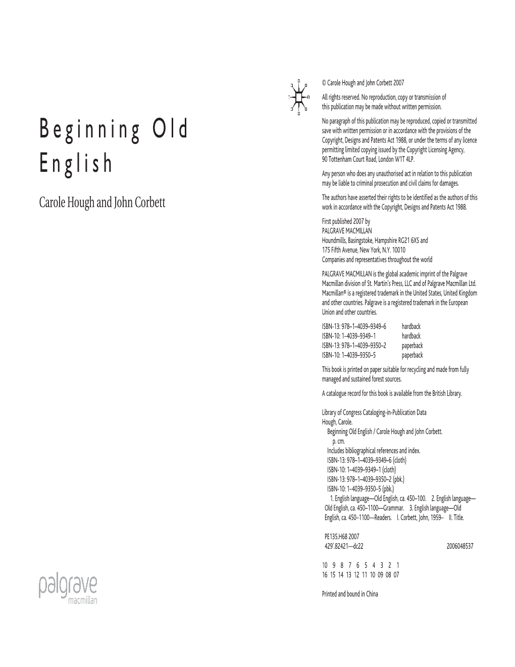 Beginning Old English / Carole Hough and John Corbett