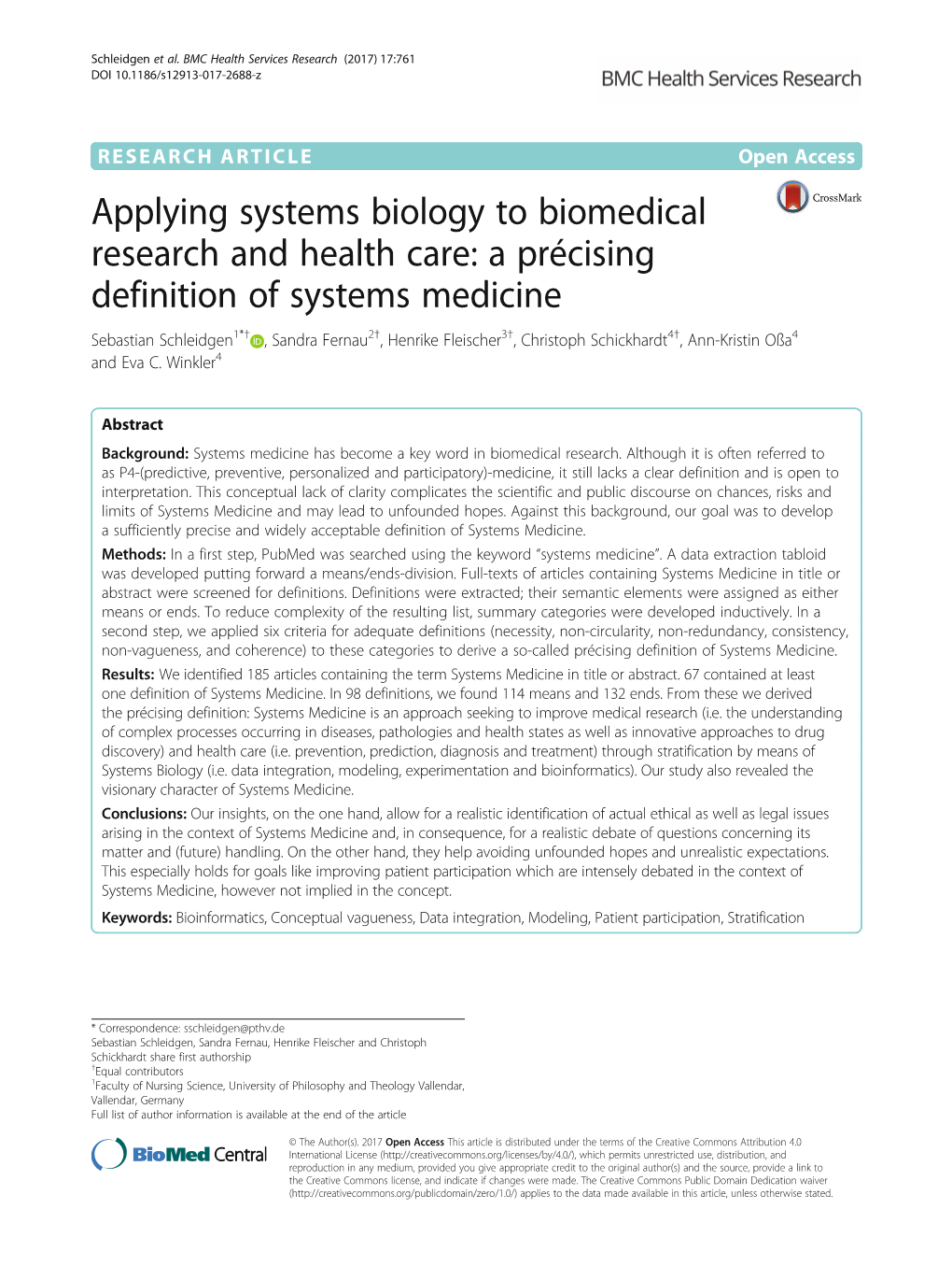 Applying Systems Biology to Biomedical Research and Health Care