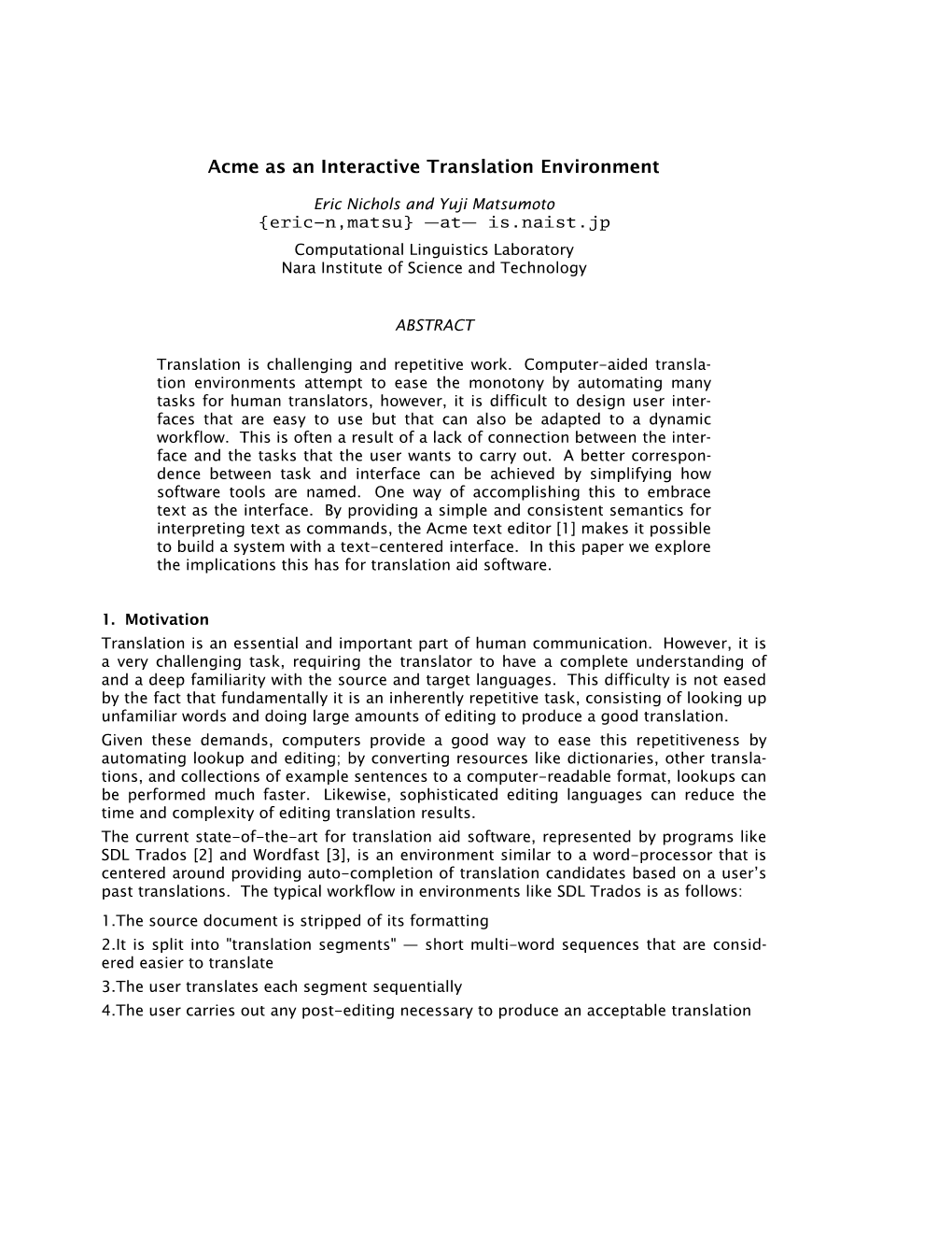 Acme As an Interactive Translation Environment