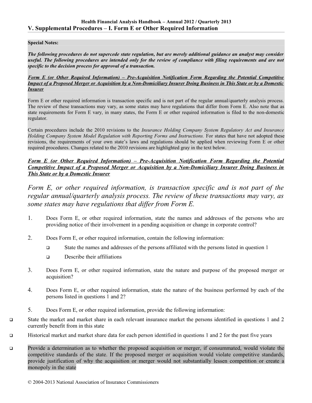 Outline of Holding Company Analysis Framework